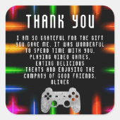 Video Game Controller Neon Verjaardag Dank u Vierkante Sticker (Voorkant)