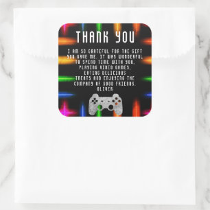 Video Game Controller Neon Verjaardag Dank u Vierkante Sticker