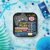 Video game-controller op gameniveau op zaterdag papieren bordje (Feest)