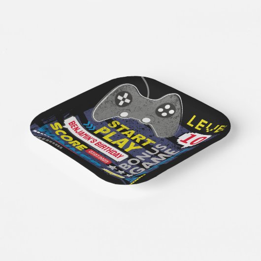 Video game-controller op gameniveau op zaterdag papieren bordje (Gebogen)