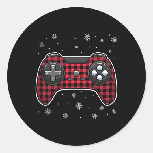 Video Game Controller Red Plaid Gamer Boys Kinder Ronde Sticker (Voorkant)