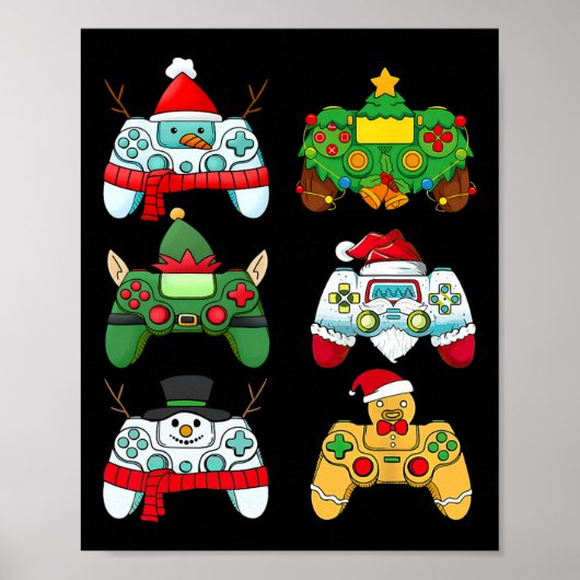 Video Game Controller Santa Hat Gamer Jongens Xmas Poster (Voorkant)