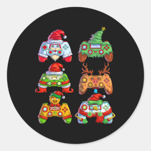 Video Game Controller Santa Hat Kerstmis Gamer 1 Ronde Sticker
