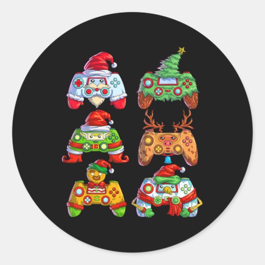 Video Game Controller Santa Hat Kerstmis Gamer 1 Ronde Sticker (Voorkant)