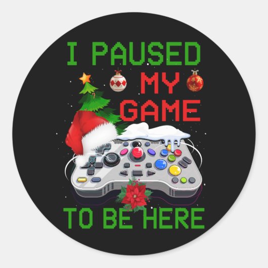 Video Game Controller Santa Hat Kerstmis Gaming X Ronde Sticker (Voorkant)