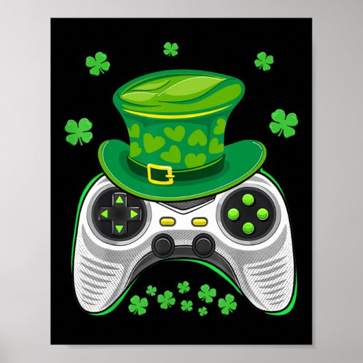 Video Game Controller Shamrock Gamer St. Patrick D Poster (Voorkant)
