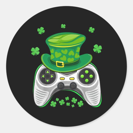 Video Game Controller Shamrock Gamer St. Patrick D Ronde Sticker (Voorkant)