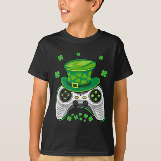 Video Game Controller Shamrock Gamer St Patricks D T-shirt (Voorkant)