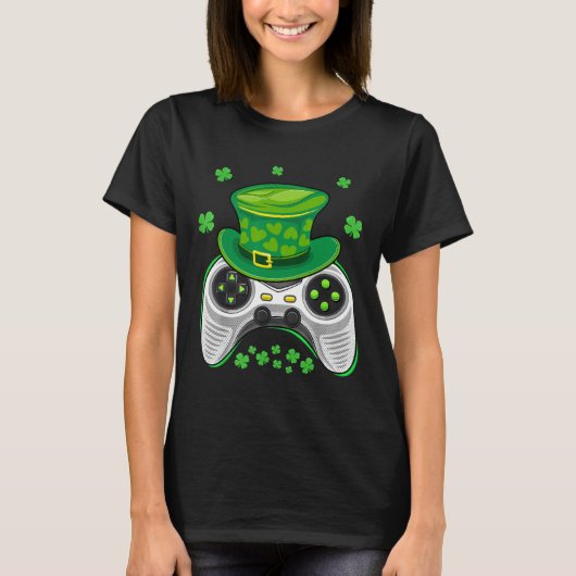 Video Game Controller Shamrock Gamer St Patricks D T-shirt (Voorkant)