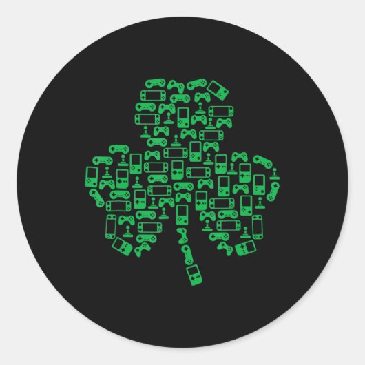 Video Game Controller Shamrock Irish Gamer St. Pat Ronde Sticker (Voorkant)