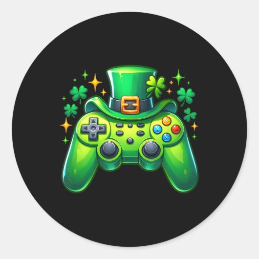 Video Game Controller St Patricks Day Gamer Iers  Ronde Sticker (Voorkant)