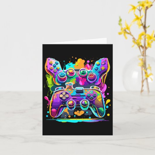 Video Game Controller Verf Drip Kleurrijke Gamers  Kaart (Gele Bloem)
