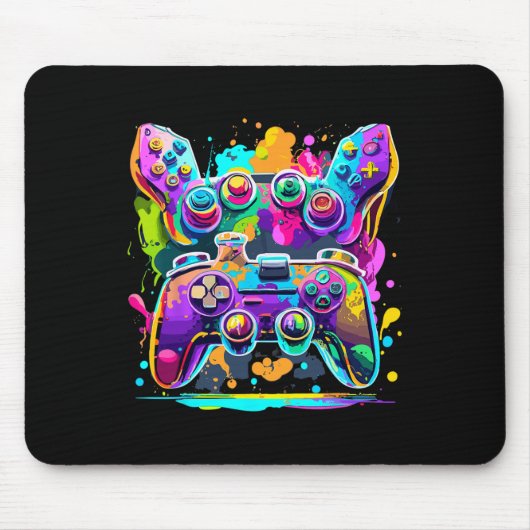 Video Game Controller Verf Drip Kleurrijke Gamers Muismat (Voorkant)