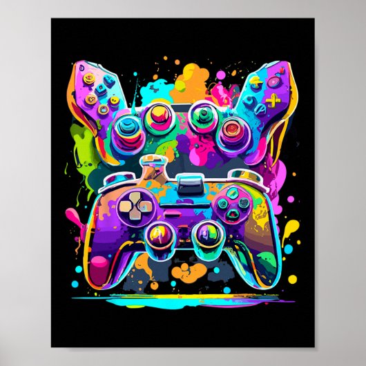 Video Game Controller Verf Drip Kleurrijke Gamers Poster (Voorkant)