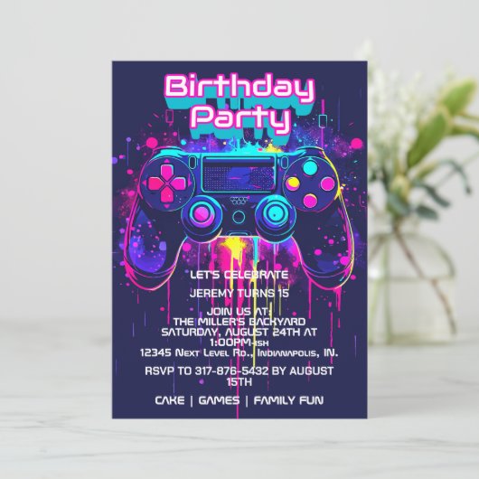 Video Game Controller Verjaardagsfeestuitnodiginge Kaart (Staand voorkant)