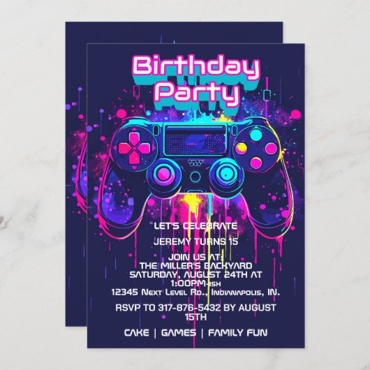 Video Game Controller Verjaardagsfeestuitnodiginge Kaart (Voorkant / Achterkant)