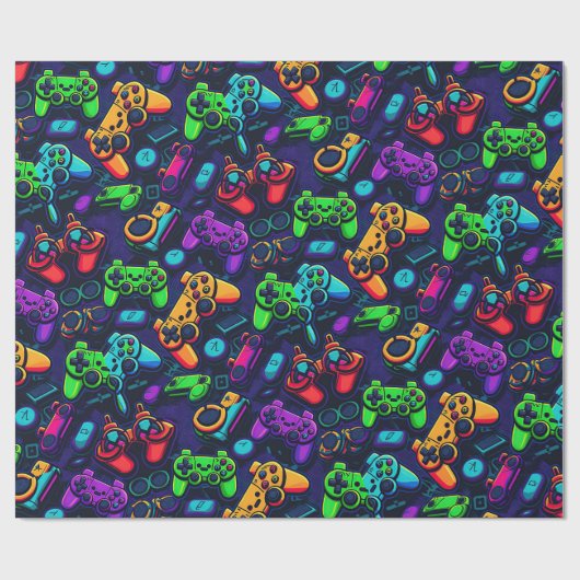 Video game controllers neon cadeaupapier (Vlak)