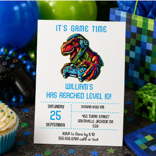 Video Game Dinosaurus Gaming Verjaardagsfeestje Kaart