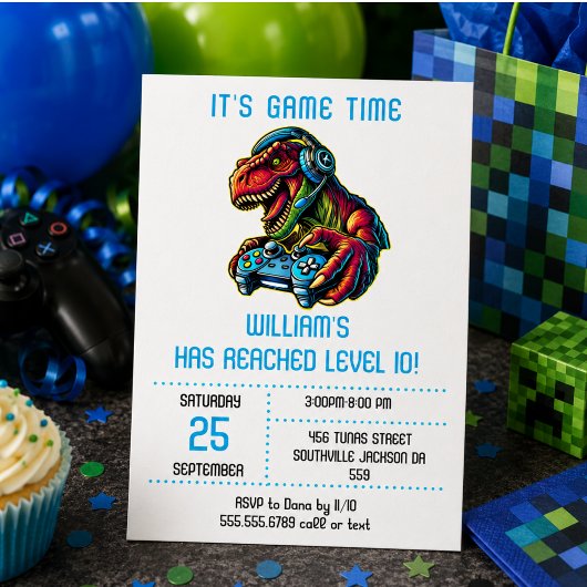 Video Game Dinosaurus Gaming Verjaardagsfeestje Kaart