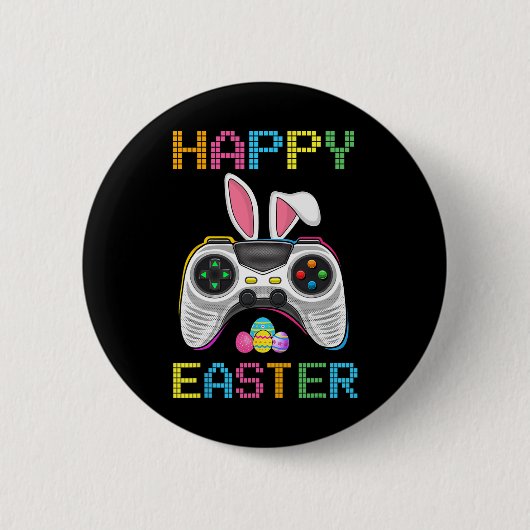 Video Game Easter Bunny Gaming Controller Gamer Bo Ronde Button 5,7 Cm (Voorkant)