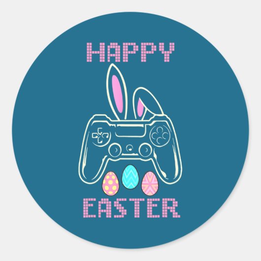 Video Game Easter Bunny Gaming Controller Gamer Bo Ronde Sticker (Voorkant)