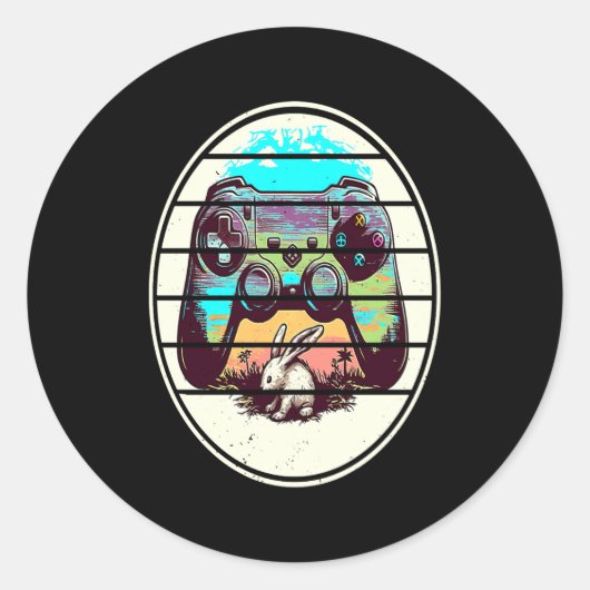 Video Game Easter Bunny Gaming Controller Gamer Bo Ronde Sticker (Voorkant)