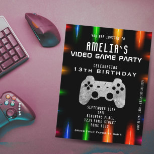 Video Game Feest Controller Neon Gaming Verjaardag Kaart