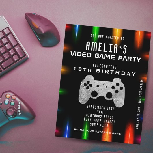 Video Game Feest Controller Neon Gaming Verjaardag Kaart