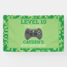Video Game Game On Verjaardagsfeestje Groene Pixel Spandoek