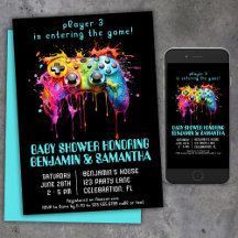 Video Game Gamer Blauwe Baby Shower