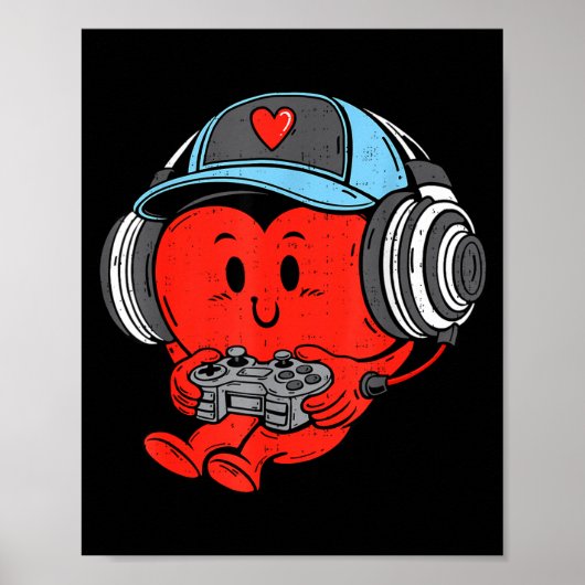 Video Game Gamer Heart Valentines Day Gaming Boys  Poster (Voorkant)