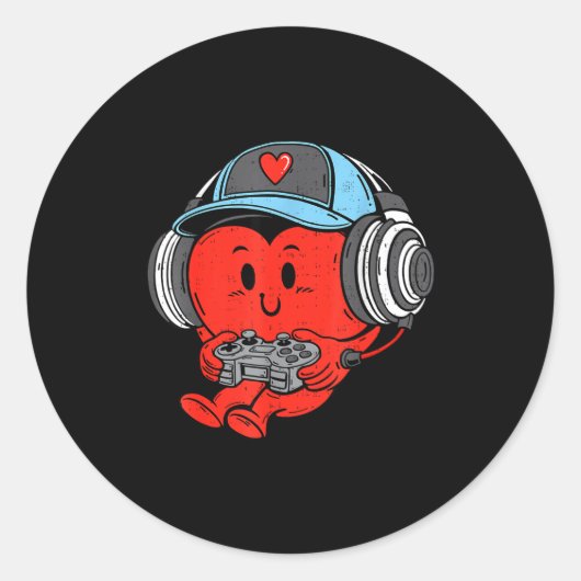 Video Game Gamer Heart Valentines Day Gaming Boys  Ronde Sticker (Voorkant)