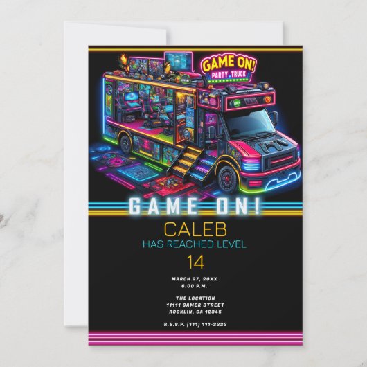 Video Game Gaming Truck Bus Gamer Birthday Party Kaart (Voorkant)