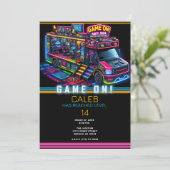 Video Game Gaming Truck Bus Gamer Birthday Party Kaart (Staand voorkant)