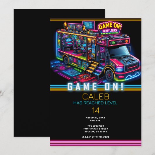 Video Game Gaming Truck Bus Gamer Birthday Party Kaart (Voorkant / Achterkant)