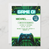 Video Game Green Kids Birthday Party Invitation Feestdagenkaart (Voorkant)