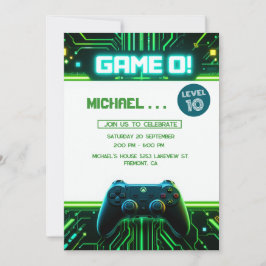 Video Game Green Kids Birthday Party Invitation Feestdagenkaart