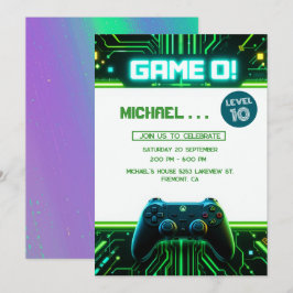 Video Game Green Kids Birthday Party Invitation Feestdagenkaart