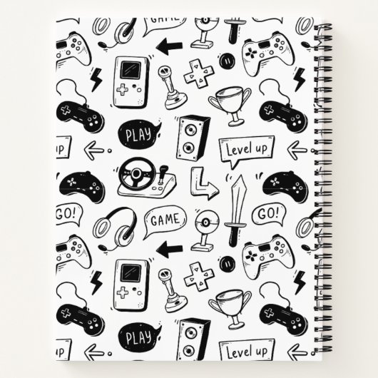 Video game hand getrokken doodle naadloze patroon notitieboek (Achterkant)