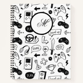 Video game hand getrokken doodle naadloze patroon notitieboek