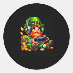 Video Game Kabouter St. Patrick's Dag Gamer Kinder Ronde Sticker