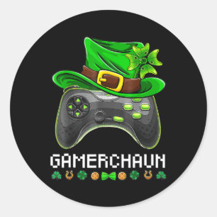 Video Game Leprechaun St Patricks Day Gamer Kinder Ronde Sticker