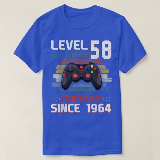 Video game Level 58 Unlocked 1964 Mannen 58th T-shirt (Design voorkant)
