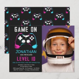 Video Game Level omhoog Gamer Verjaardag Foto Kaart