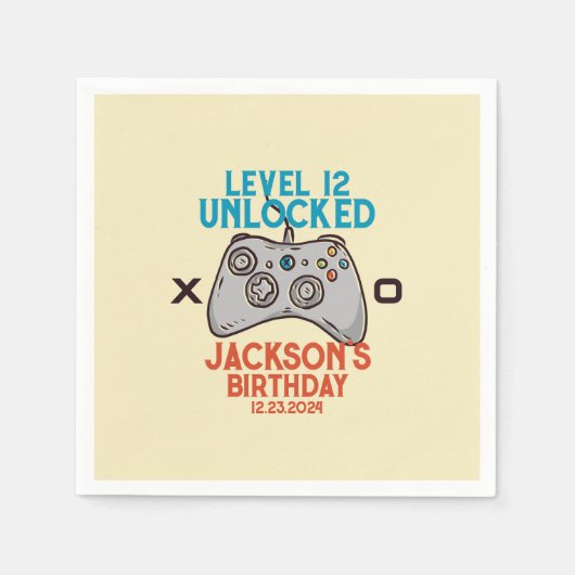 Video game Level Unlocked Gamer Boy Birthday Party Servet (Voorkant)