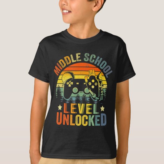 Video game Level Unlocked Middle School Terug naar T-shirt (Voorkant)