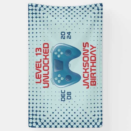 Video game Level Unlocked Teen Boy Birthday Party Spandoek (Verticaal)