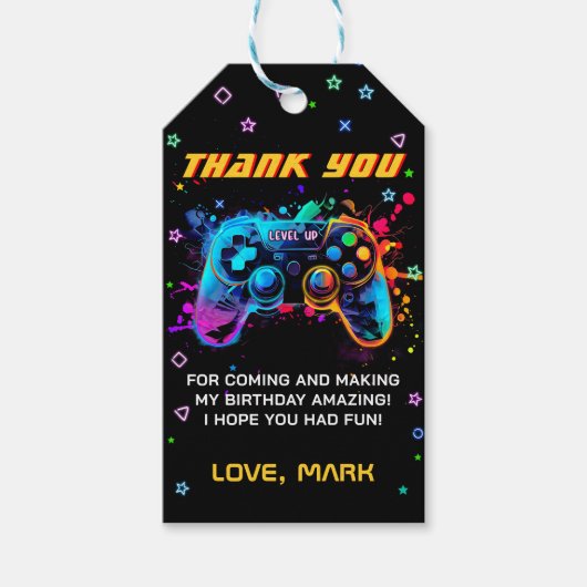 Video Game Level Up Arcade Verjaardag Dank u Cadeaulabel (Voorkant)