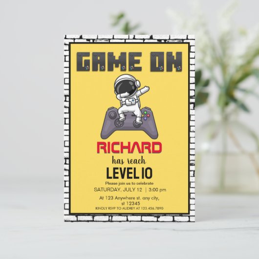 Video Game Level Up Astronaut Gamer Verjaardag Kaart (Staand voorkant)