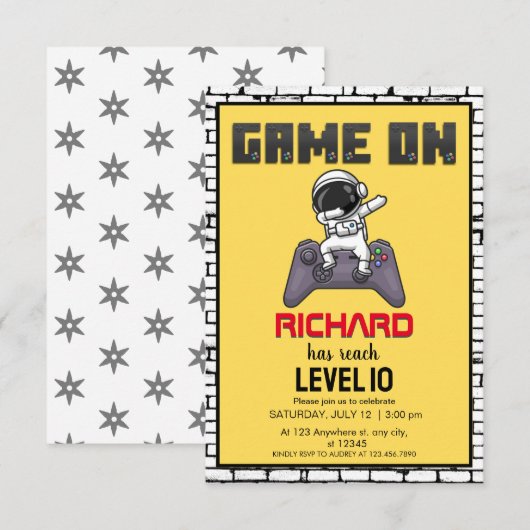 Video Game Level Up Astronaut Gamer Verjaardag Kaart (Voorkant / Achterkant)